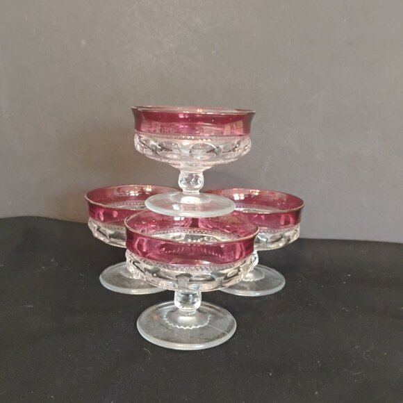 Tiffin Franciscan Kings Crown Cranberry Flash Dessert/Sherbet/Champagne Set of 4 - Picture 2 of 5